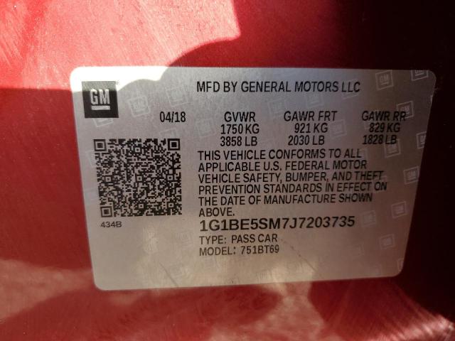 1G1BE5SM7J7203735 - 2018 CHEVROLET CRUZE LT RED photo 12