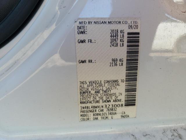 1N4BL4BWXLN323008 - 2020 NISSAN ALTIMA S WHITE photo 12