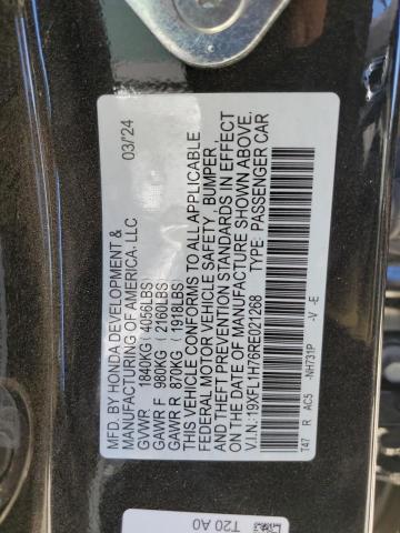 19XFL1H76RE021268 - 2024 HONDA CIVIC EXL შავი ფოტო 13