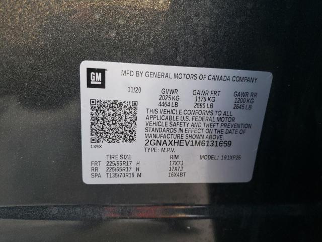 2GNAXHEV1M6131669 - 2021 CHEVROLET EQUINOX LS CHARCOAL photo 12