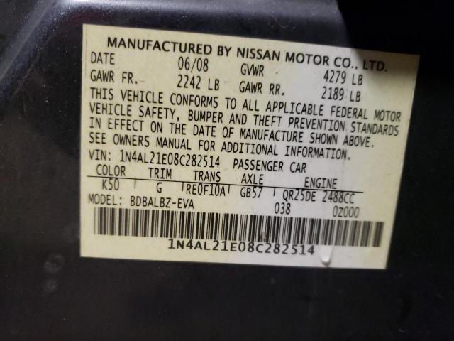 1N4AL21E08C282514 - 2008 NISSAN ALTIMA 2.5 GRAY photo 12