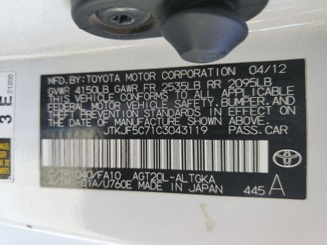 JTKJF5C71C3043119 - 2012 TOYOTA SCION TC 白色 照片 12
