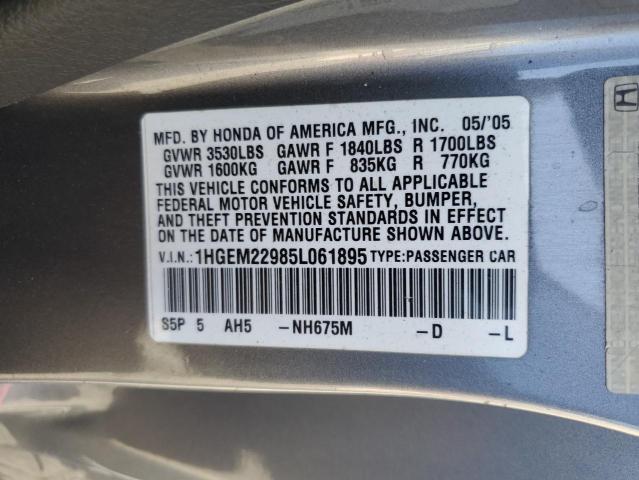 1HGEM22985L061895 - 2005 HONDA CIVIC EX GRAY photo 13