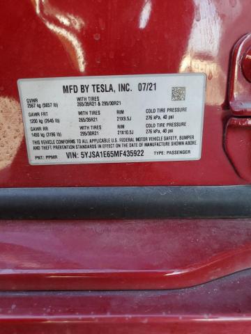 5YJSA1E65MF435922 - 2021 TESLA MODEL S RED photo 13