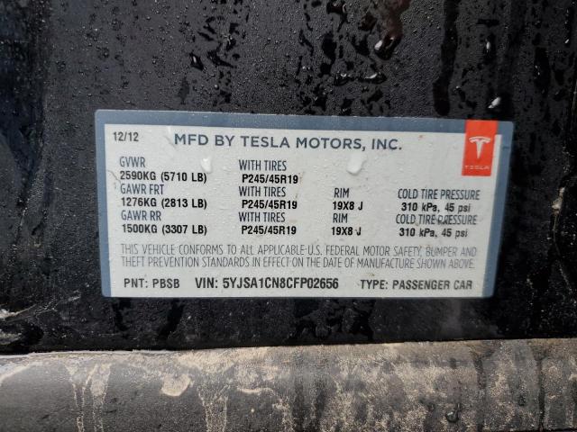 5YJSA1CN8CFP02656 - 2012 TESLA MODEL S Սև լուսանկար 12