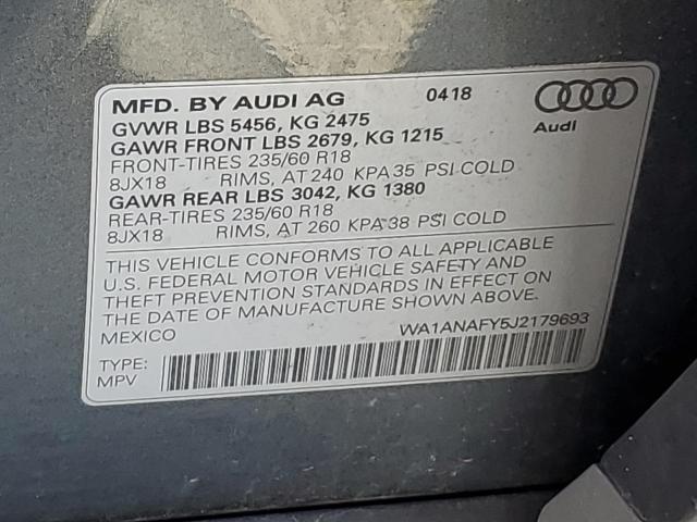 WA1ANAFY5J2179693 - 2018 AUDI Q5 PREMIUM GRAY photo 13