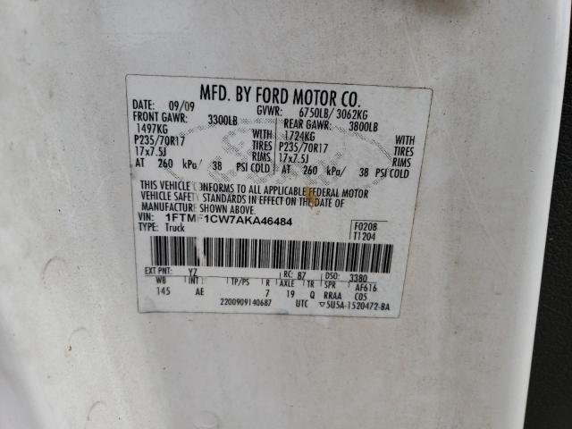 1FTMF1CW7AKA46484 - 2010 FORD F150 WHITE photo 12