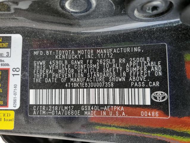 4T1BK1EB3DU007358 - 2013 TOYOTA AVALON BASE 黑色 照片 12