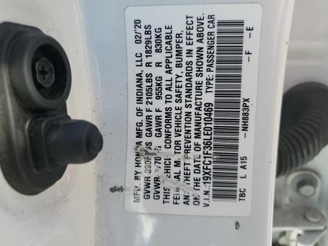 19XFC1F36LE010469 - 2020 HONDA CIVIC EX WHITE photo 12