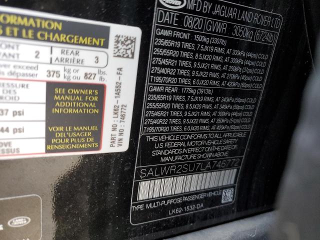 SALWR2SU7LA746772 - 2020 LAND ROVER RANGE ROVE HSE BLACK photo 13