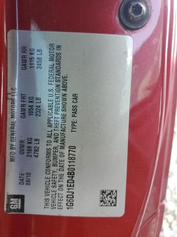 1G6DJ1ED4B0118770 - 2011 CADILLAC CTS PERFORMANCE COLLECTION Kırmızı fotoğraf 12