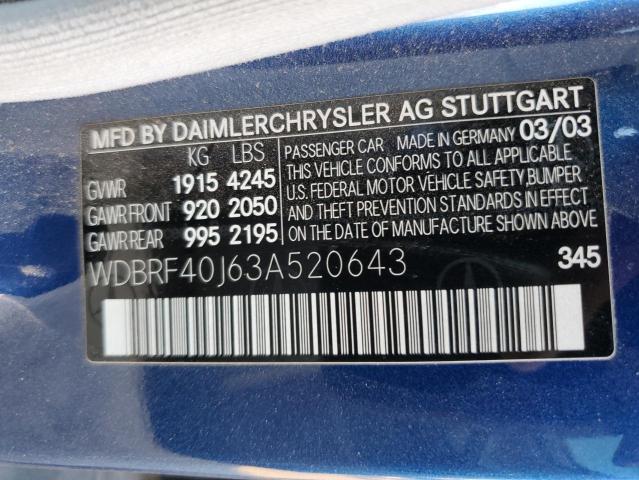 WDBRF40J63A520643 - 2003 MERCEDES-BENZ C 230K SPORT SEDAN BLUE photo 12