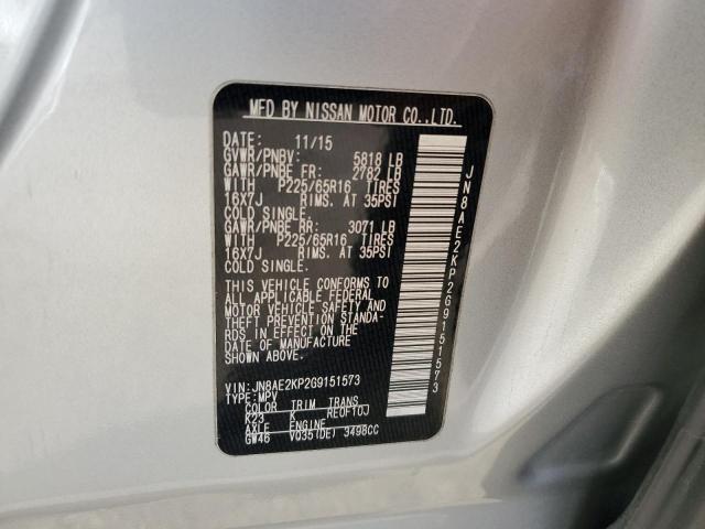 JN8AE2KP2G9151573 - 2016 NISSAN QUEST S SILVER photo 12