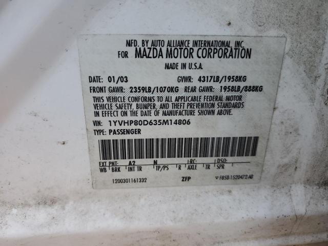1YVHP80D635M14806 - 2003 MAZDA 6 S Weiß Foto 12