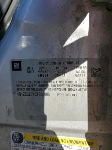 1G1ZC5E0XCF330906 - 2012 CHEVROLET MALIBU 1LT 银色 照片 13