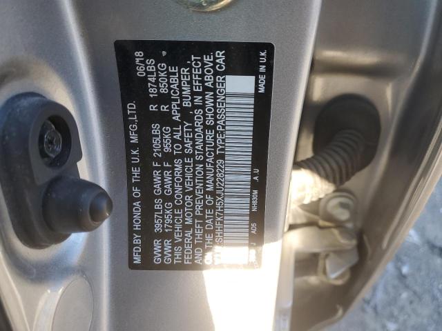 SHHFK7H5XJU228229 - 2018 HONDA CIVIC EX SILVER photo 12