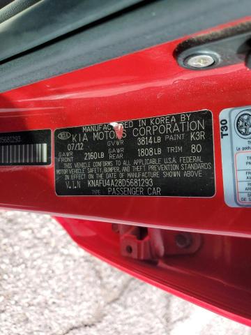 KNAFU4A28D5681293 - 2013 KIA FORTE EX RED photo 13