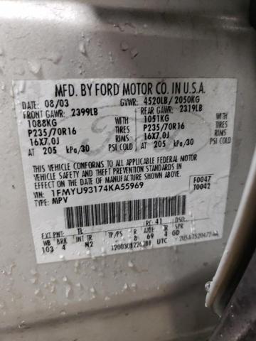 1FMYU93174KA55969 - 2004 FORD ESCAPE XLT SILVER photo 12