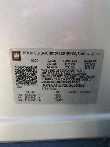 3GNAXHEV2LS652383 - 2020 CHEVROLET EQUINOX LS SILVER photo 14