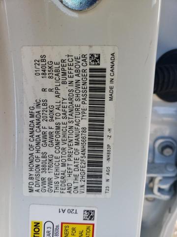 2HGFE2F54NH566788 - 2022 HONDA CIVIC SPORT 白色 照片 12