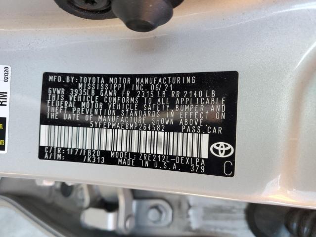 5YFEPMAE8MP264582 - 2021 TOYOTA COROLLA LE SILVER photo 12