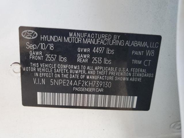 5NPE24AF2KH739130 - 2019 HYUNDAI SONATA SE WHITE photo 12