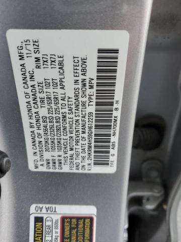 2HKRM4H59GH612259 - 2016 HONDA CR-V EX SILVER photo 13