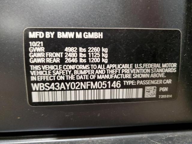WBS43AY02NFM05146 - 2022 BMW M3 COMPETITION GRAY photo 13