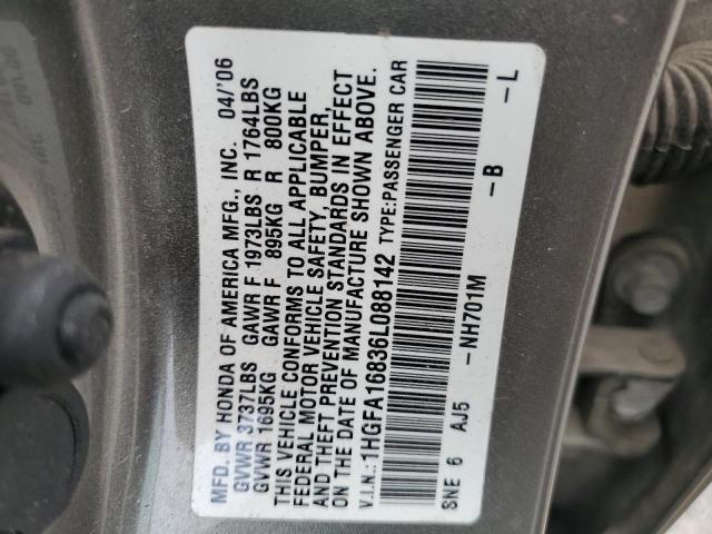 1HGFA16836L088142 - 2006 HONDA CIVIC EX GRAY photo 12