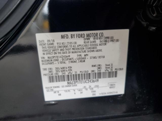 MAJ3P1TE1JC243649 - 2018 FORD ECOSPORT SE BLACK photo 12