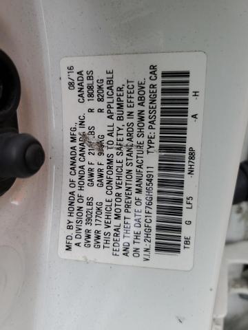 2HGFC1F76GH654911 - 2016 HONDA CIVIC EXL 白色 照片 13