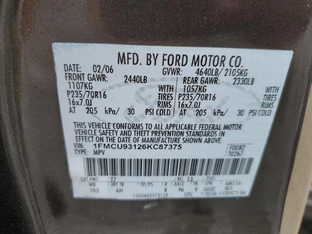 1FMCU93126KC87375 - 2006 FORD ESCAPE XLT RED photo 13