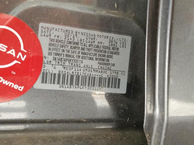 3N1AB7AP6KY305114 - 2019 NISSAN SENTRA S GRAY photo 12