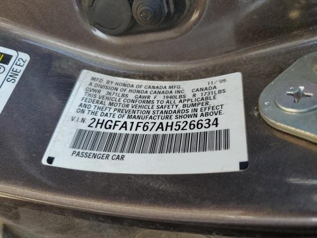 2HGFA1F67AH526634 - 2010 HONDA CIVIC LX-S 棕色 照片 12