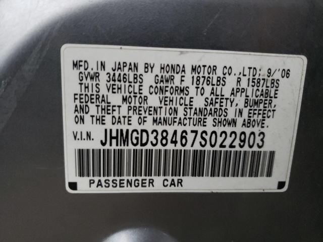 JHMGD38467S022903 - 2007 HONDA FIT SILVER photo 12