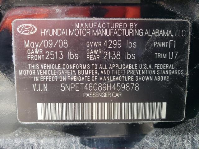 5NPET46C89H459878 - 2009 HYUNDAI SONATA GLS BLACK photo 12