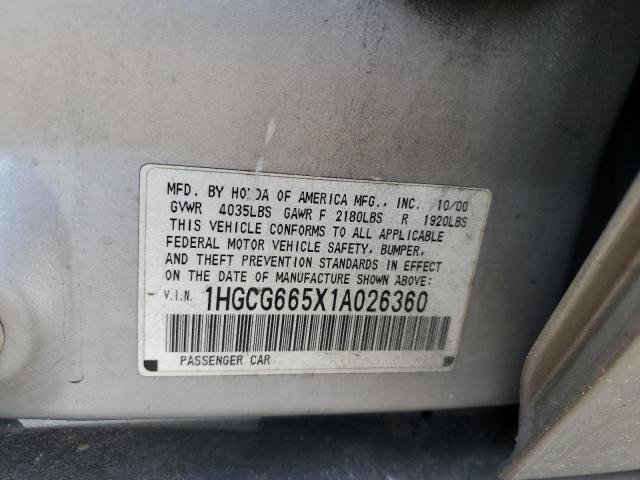 1HGCG665X1A026360 - 2001 HONDA ACCORD LX SILVER photo 12