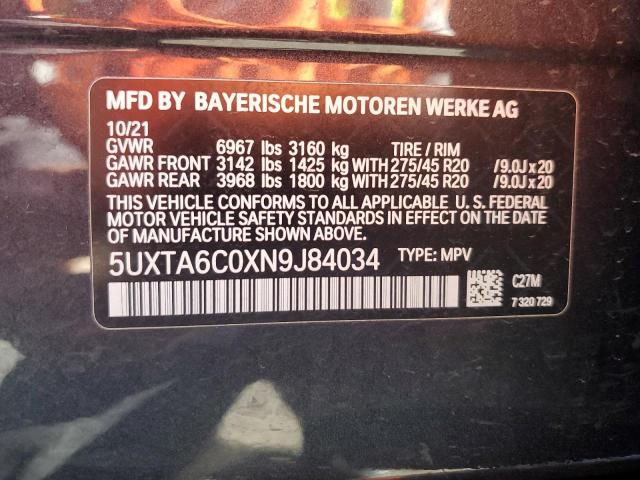 5UXTA6C0XN9J84034 - 2022 BMW X5 XDRIVE45E BLACK photo 14