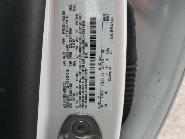 1FMCU0G64NUB55237 - 2022 FORD ESCAPE SE WHITE photo 13