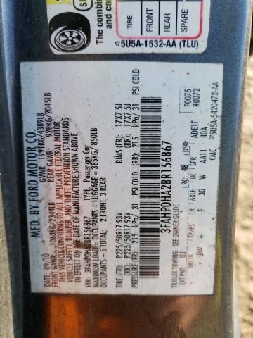 3FAHP0HA2BR156867 - 2011 FORD FUSION SE CHARCOAL photo 12