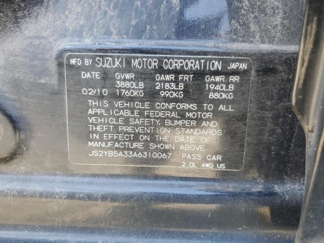 JS2YB5A33A6310067 - 2010 SUZUKI SX4 BLACK photo 12