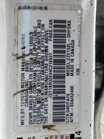 2T1KR32E94C218927 - 2004 TOYOTA COROLLA MA XR WHITE photo 12