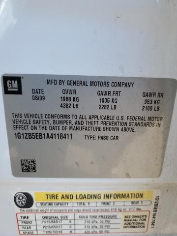 1G1ZB5EB1A4118411 - 2010 CHEVROLET MALIBU LS WHITE photo 12