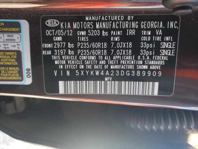 5XYKW4A23DG389909 - 2013 KIA SORENTO SX BURGUNDY photo 13