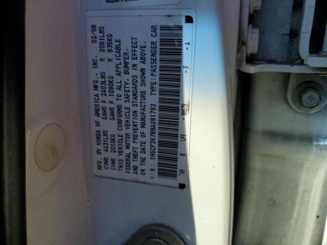 1HGCP26788A091793 - 2008 HONDA ACCORD EX WHITE photo 12