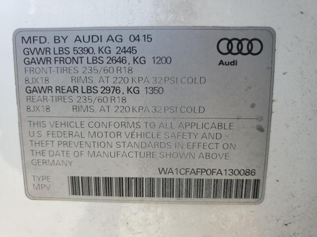 WA1CFAFP0FA130086 - 2015 AUDI Q5 PREMIUM WHITE photo 12