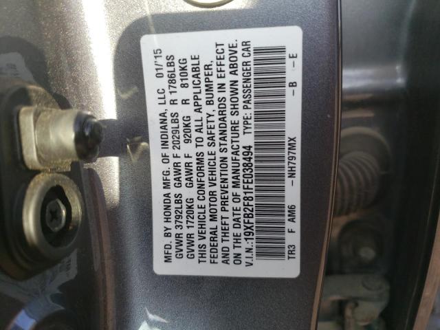 19XFB2F81FE038494 - 2015 HONDA CIVIC EX GRAY photo 12