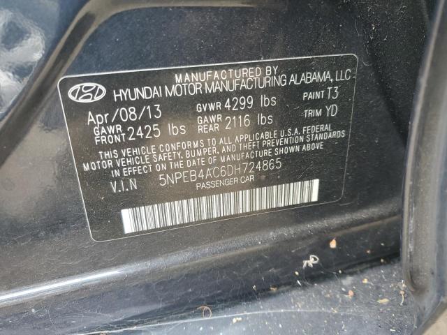 5NPEB4AC6DH724865 - 2013 HYUNDAI SONATA GLS BLUE photo 12