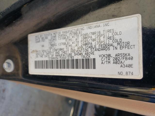 5TBRN34153S413703 - 2003 TOYOTA TUNDRA ACCESS CAB SR5 BLACK photo 12