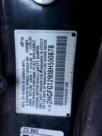 2HGFG12908H550878 - 2008 HONDA CIVIC EXL შავი ფოტო 12